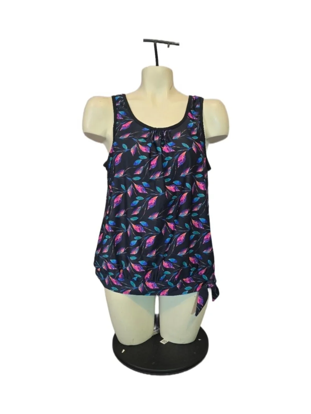 Sleeveless Black Leaf-Print Women's Swim‎ Tank Top Size Medium